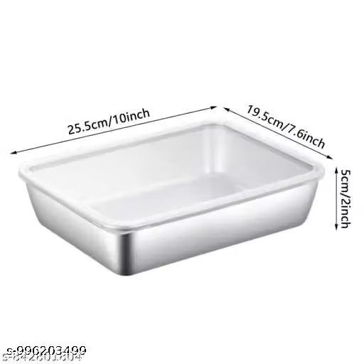 Stainless Steel Square Food Storage Tray with Transparent Lid
