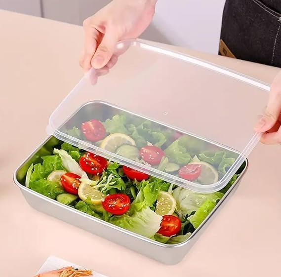 Stainless Steel Storage Plate, Baking Tray, Non Stick Baking Pan Food Storage Box with Cover Pan