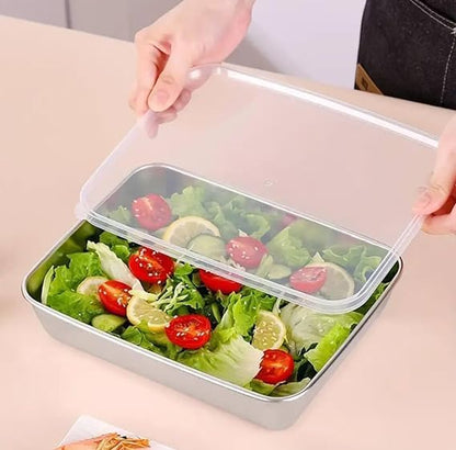 Stainless Steel Storage Plate, Baking Tray, Non Stick Baking Pan Food Storage Box with Cover Pan