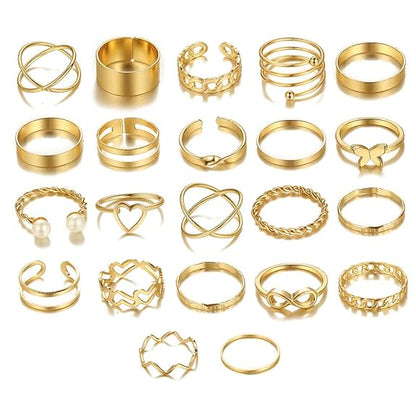 Fashion 22pcs Latest Stylish Stackable Kunckle Rings Set for Women and Girls Butterfly Heart Boho Gold and Silver Plated Rings