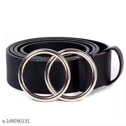 Satyam Belts Black Double Ring Faux Leather Belt For Women's & Girls