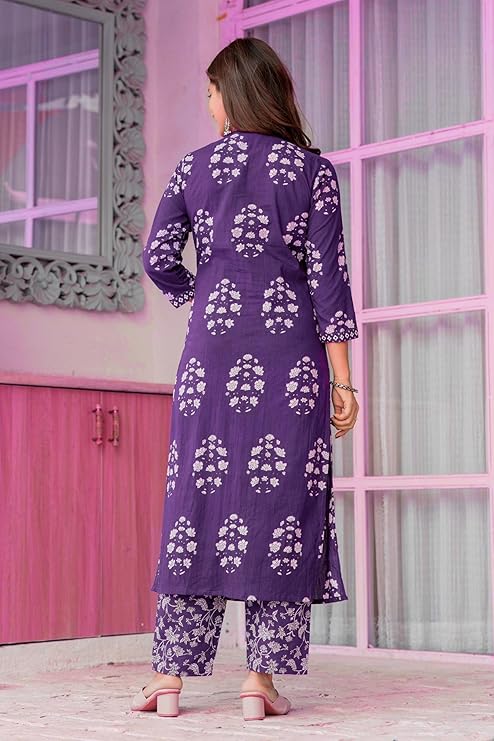 Women's Pure Cotton Printed Straight Kurta Set with Palazzo Pants & Dupatta- Ethnic Wear, Green