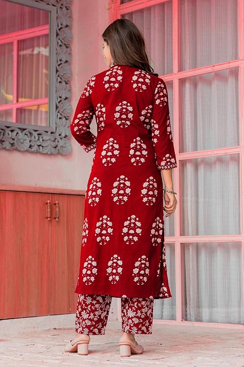 Women's Pure Cotton Printed Straight Kurta Set with Palazzo Pants & Dupatta- Ethnic Wear, Green