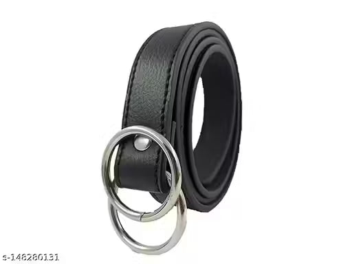 Satyam Belts Black Double Ring Faux Leather Belt For Women's & Girls