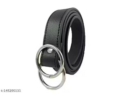 Satyam Belts Black Double Ring Faux Leather Belt For Women's & Girls