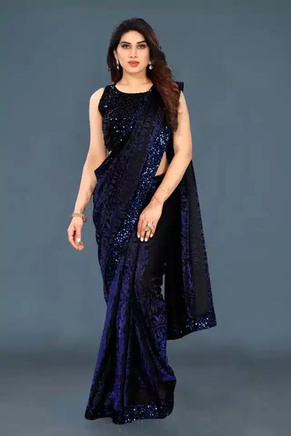 Lycra Sequence Saree for Women (Purple, 6.3 m)