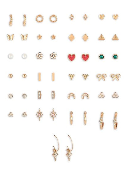 Zaveri Pearls Set of 25 Gold Tone Classy Contemporary Studs & Hoop Earrings For Women