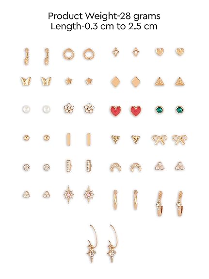 Zaveri Pearls Set of 25 Gold Tone Classy Contemporary Studs & Hoop Earrings For Women