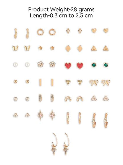Zaveri Pearls Set of 25 Gold Tone Classy Contemporary Studs & Hoop Earrings For Women