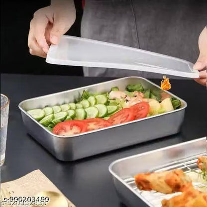 Stainless Steel Square Food Storage Tray with Transparent Lid