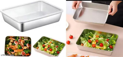 Stainless Steel Square Food Storage Tray with Transparent Lid