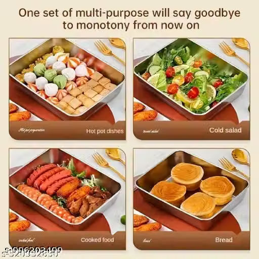 Stainless Steel Square Food Storage Tray with Transparent Lid