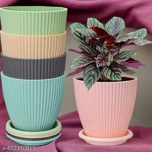 FANCY 5 PIS COMBO OF THE Plastic Round Flower Pots for Home