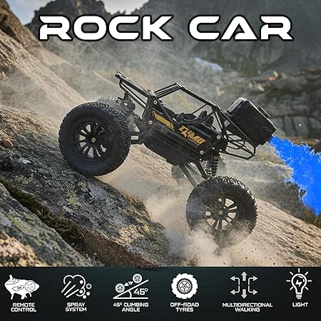 NHR Rechargeable Remote Control Car Toy with LED Smoke Effect and Anti-Slip Tyres, 1:18 Scale, Off-Road RC 2WD Monster Truck Gift for Kids Boys and Girls Age 3+ (Black)