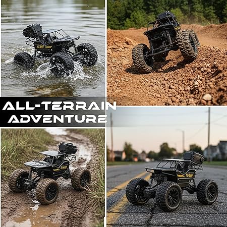 NHR Rechargeable Remote Control Car Toy with LED Smoke Effect and Anti-Slip Tyres, 1:18 Scale, Off-Road RC 2WD Monster Truck Gift for Kids Boys and Girls Age 3+ (Black)
