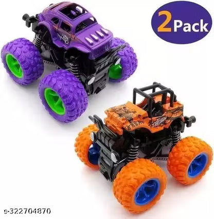 PACK OF 2 PCS Monster Truck Friction Powered Cars Toys, 360 Degree Stunt 4wd Cars Push go Truck for Toddlers Kids Gift